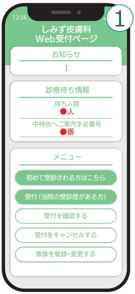 ①受付(当院の受診歴がある方)を選択してください。